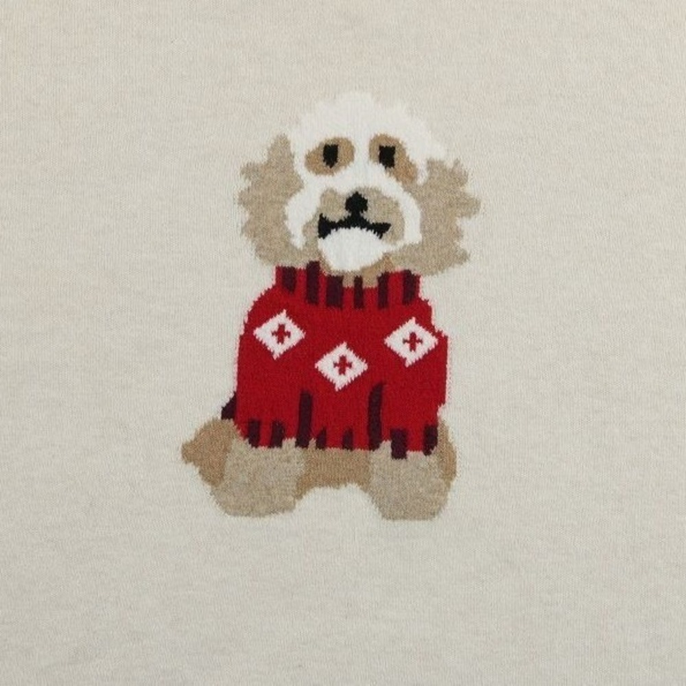 LOFT Dog Sweater Women's Size XL Cream Intarsia Cotton Blend Pullover Doodle - Picture 4 of 8